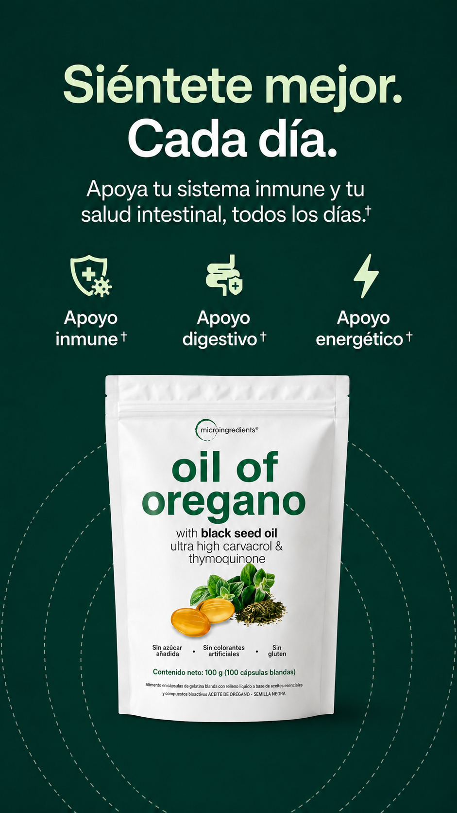 Aceite de Orégano con Semilla Negra | 100 Cápsulas Blandas
