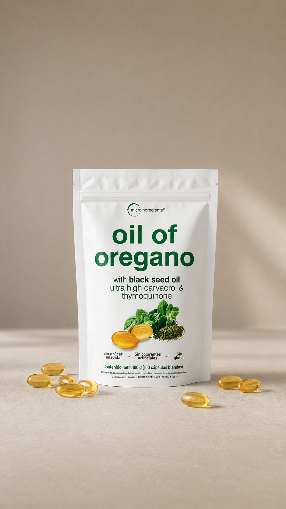 Aceite de Orégano con Semilla Negra | 100 Cápsulas Blandas